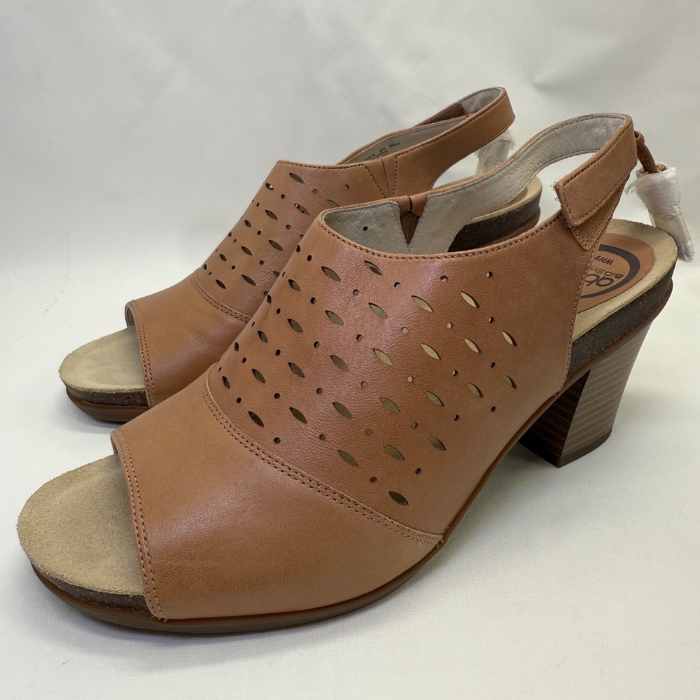 ABEO Berrie Leather Slingback Heeled Sandals Cutout Detail Tan Size 9N Vacation